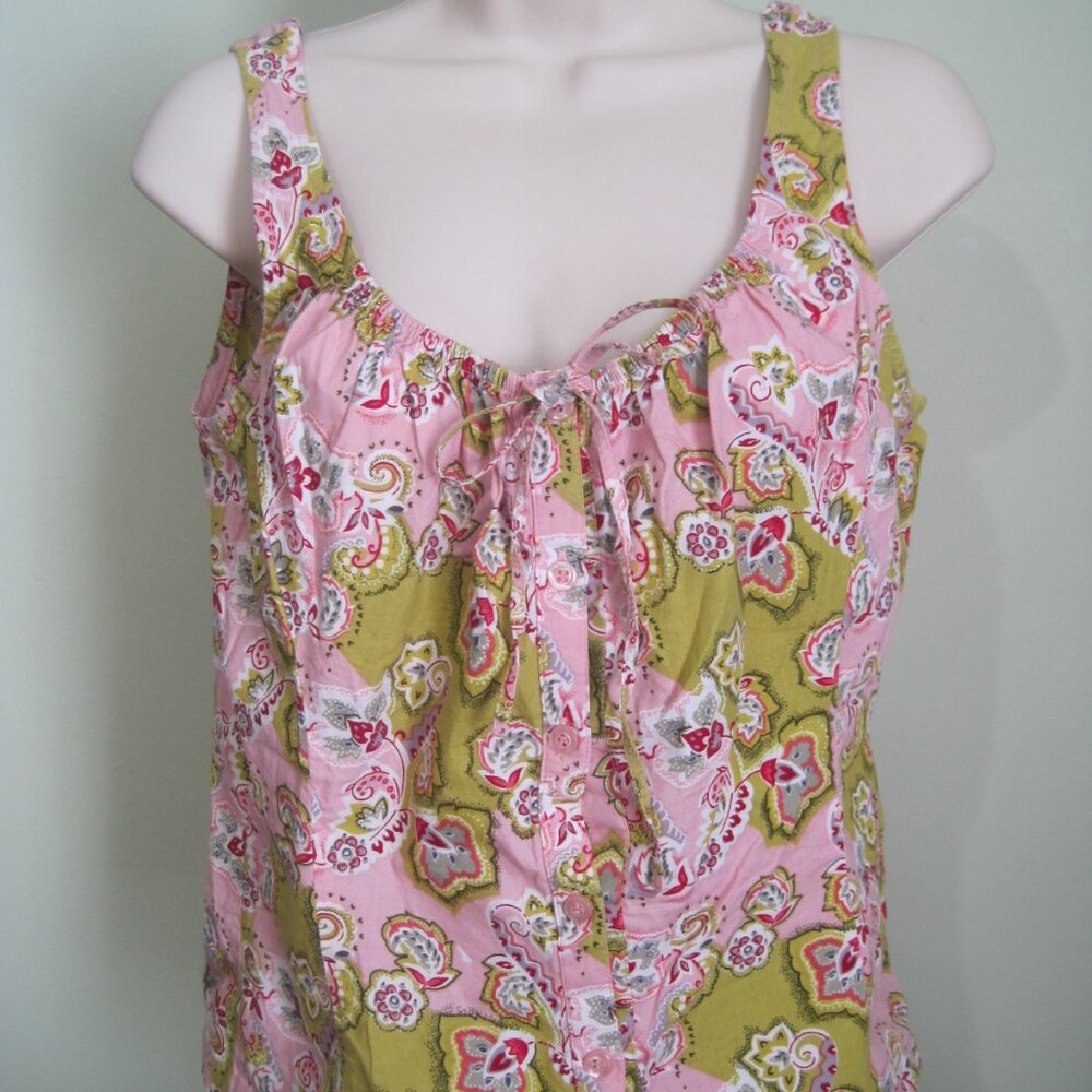 BOUTIQUE EUROPA - WOMANS PINK/GREEN FLORAL LACE BUTTON TANK TOP- SIZE 10